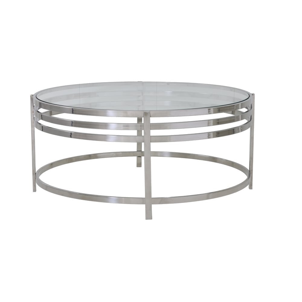 Brushed Nickel Round Coffee Table with Clear Glass (103x45cm)