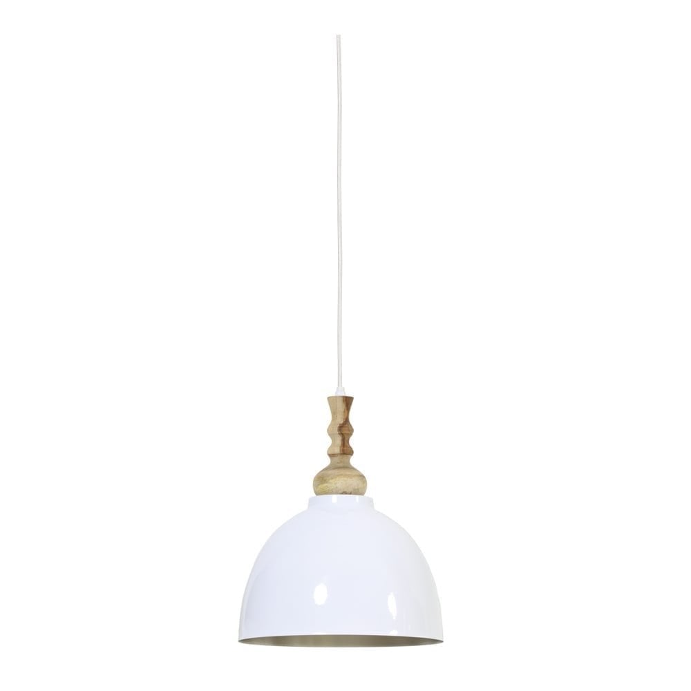 Hanging Pendant Lamp D29.5x36cm Katie White Matted Nickel and Wood Top