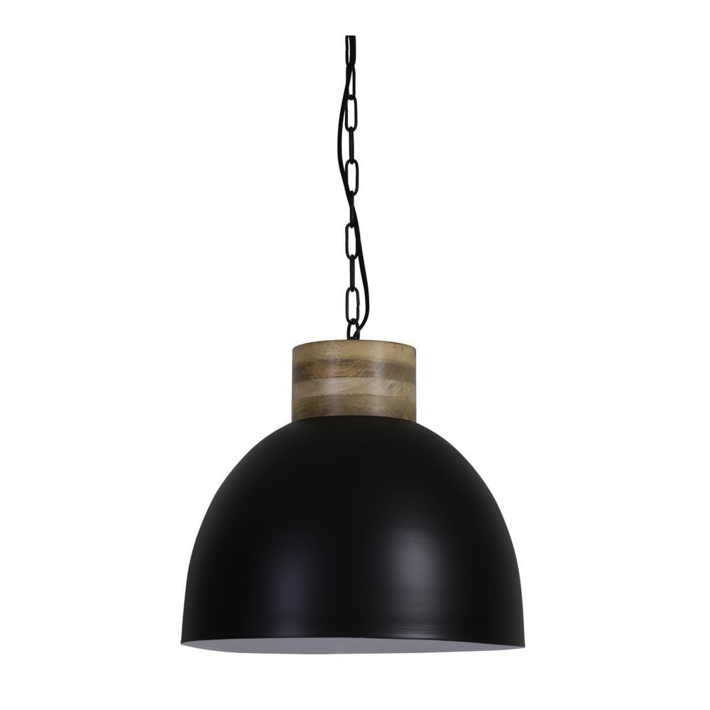 Hanging Pendant Lamp D40x36cm Samana Matted Black White and Wooden Top