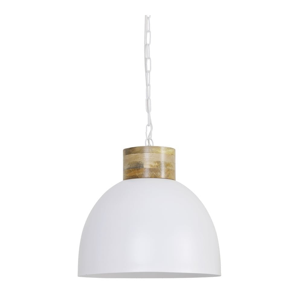 Hanging Pendant Lamp D40x36cm Samana Matted White with Wooden Top