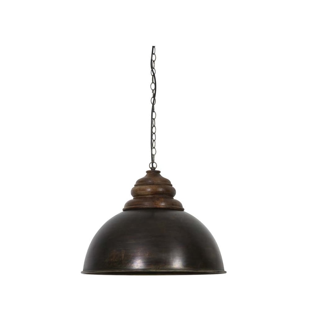 Hanging Pendant Lamp D52x40cm Leia Black Zinc and Top Wood Brown