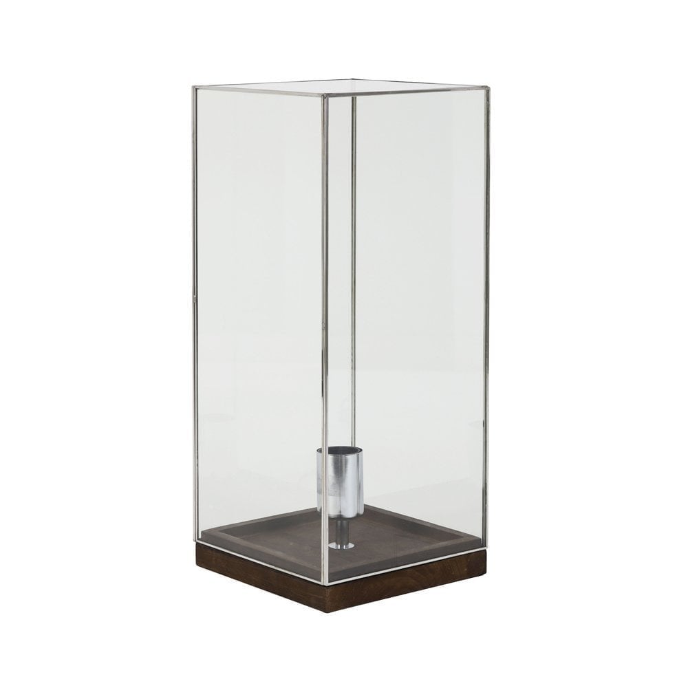 Table Lamp 20x20x45cm Askjer Wood Brown and Nickel and Glass