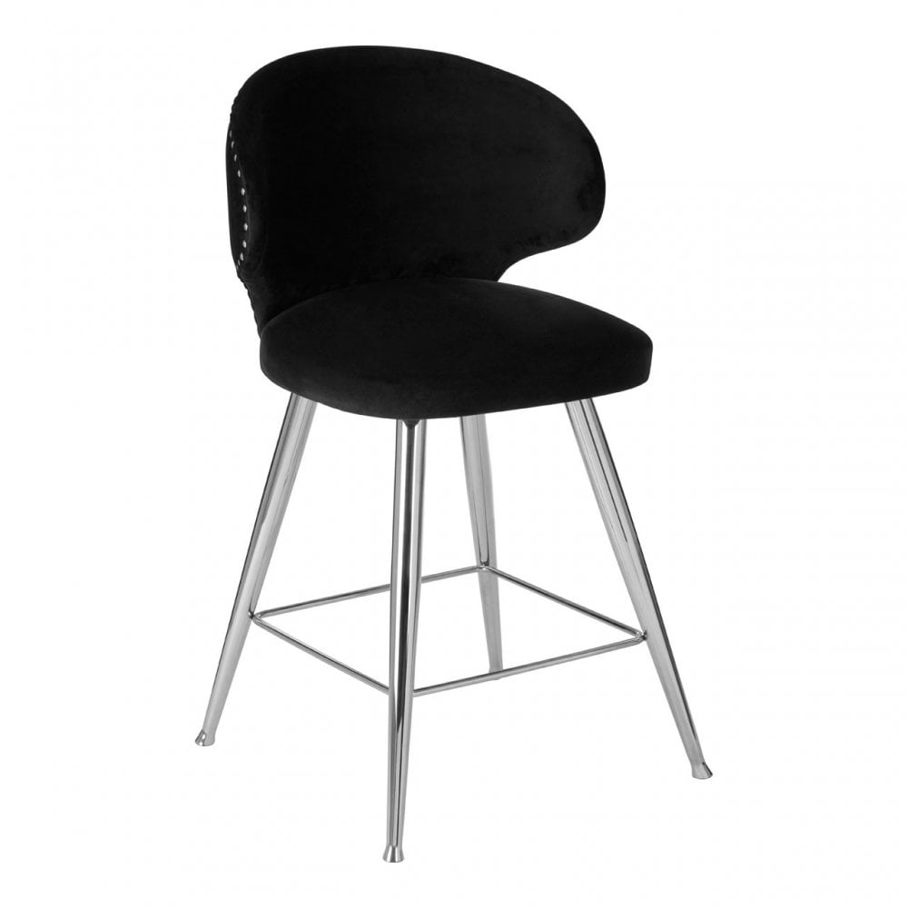 Brookwood Black Velvet Bar Stool Black