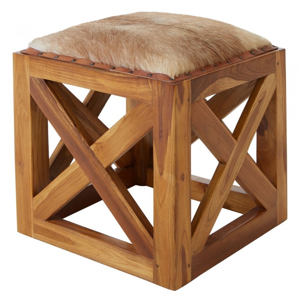 Kourtnai Goat Leather Stool Natural