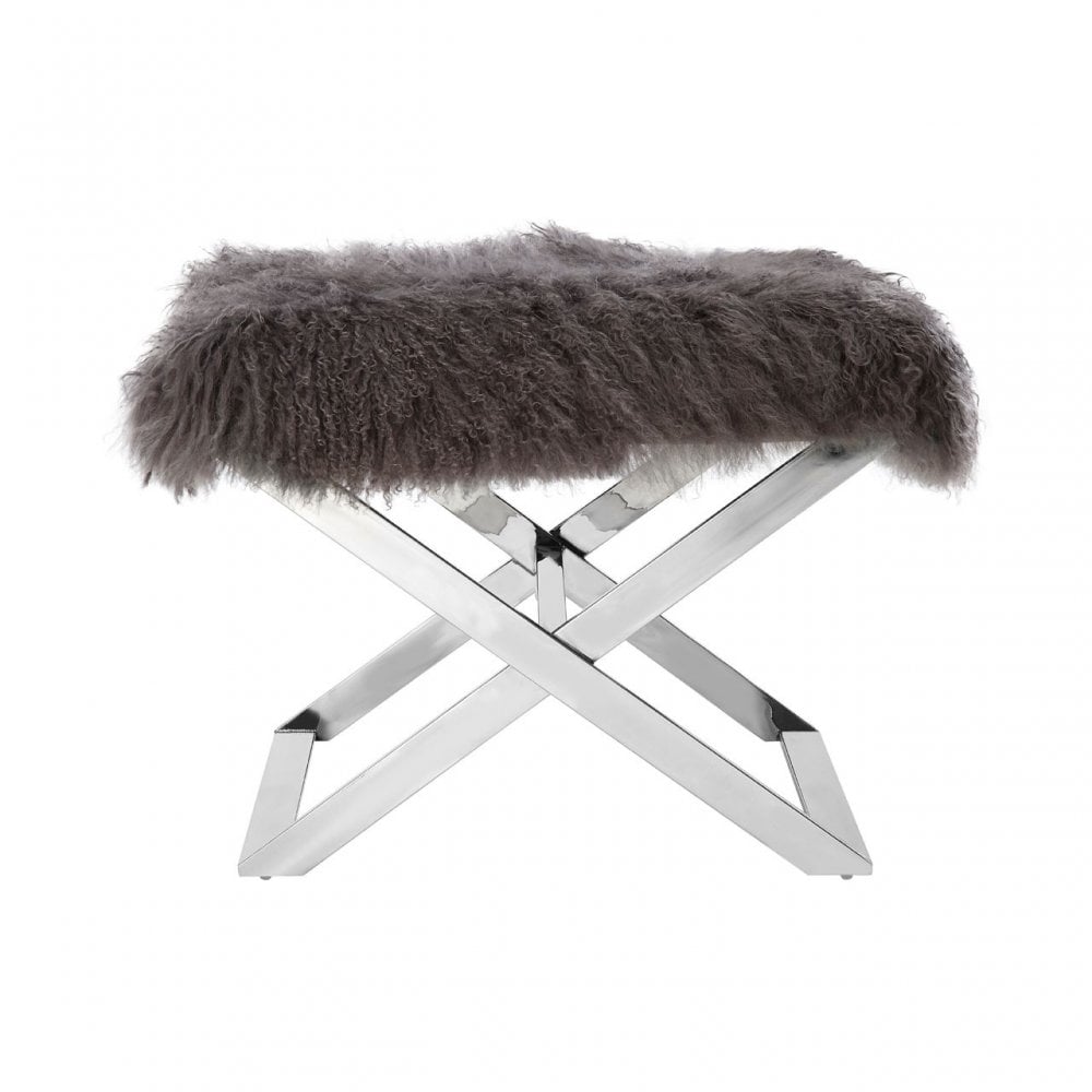 Anafi Grey Sheepskin Stool Grey