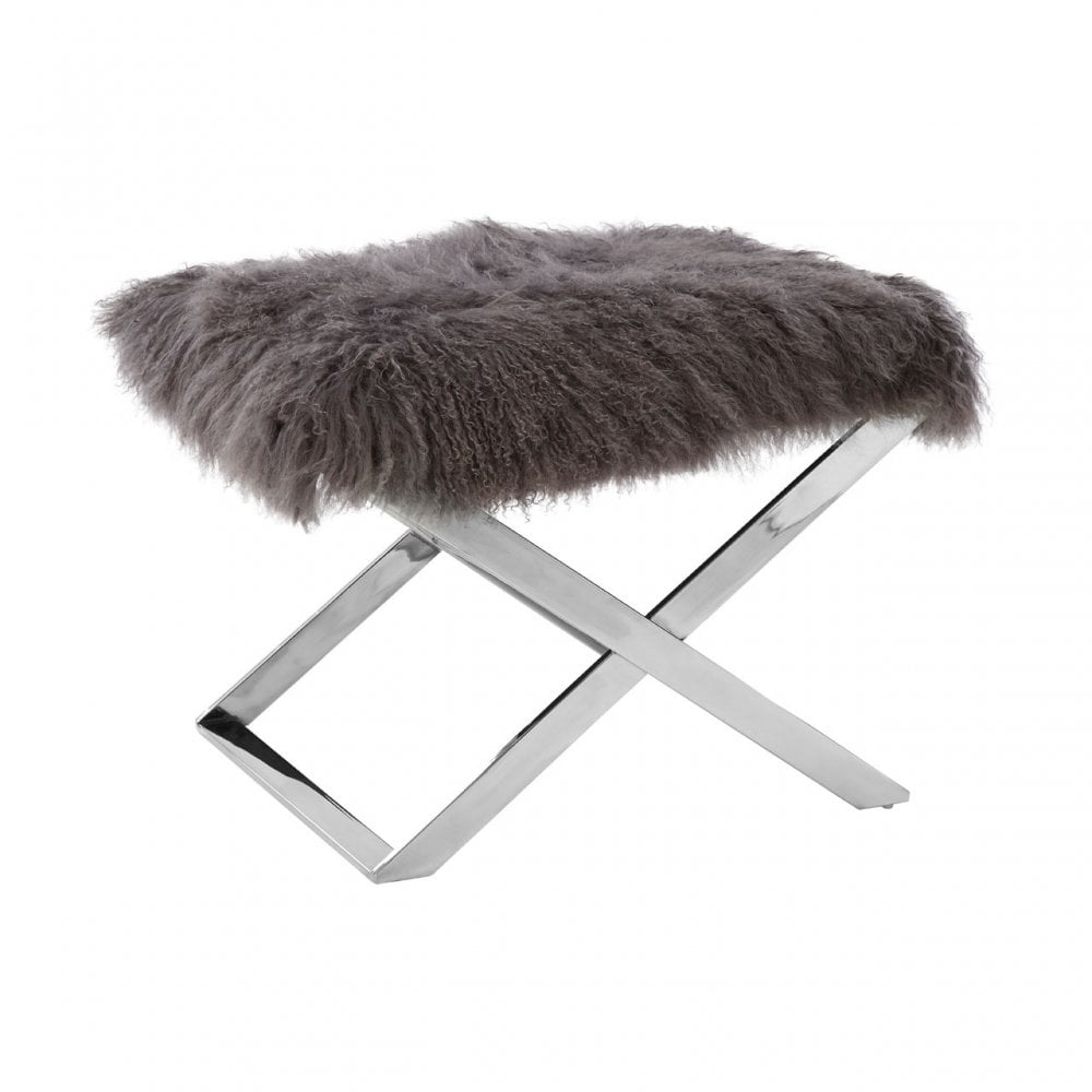 Anafi Grey Sheepskin Stool Grey