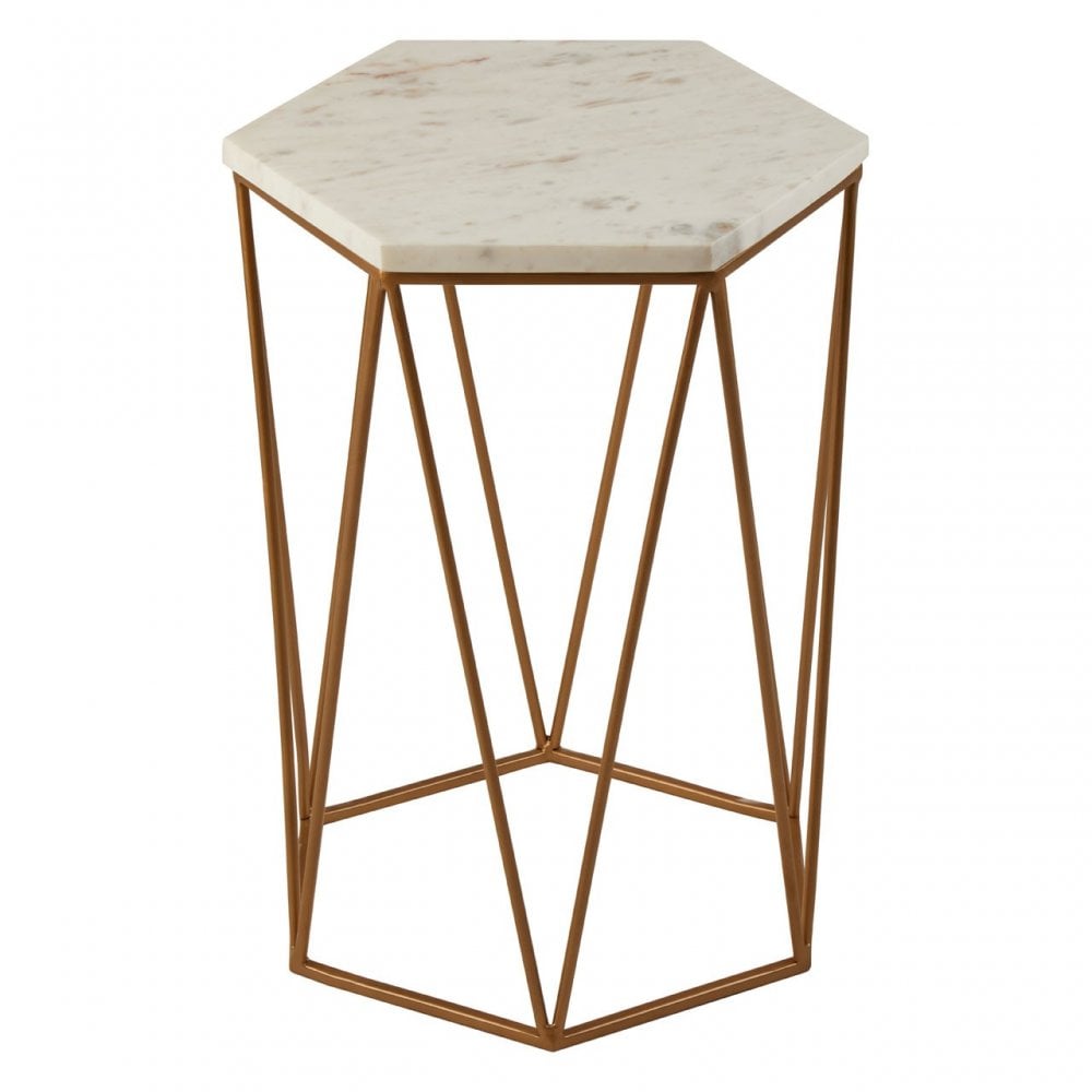 Gianna Hexagonal Side Table White Marble Effect