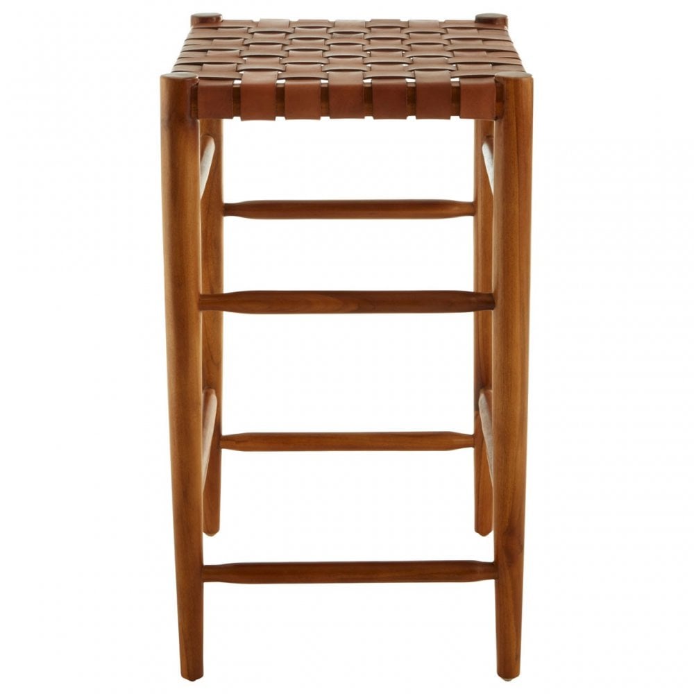 Kourtnai Brown Woven Leather Stool Brown