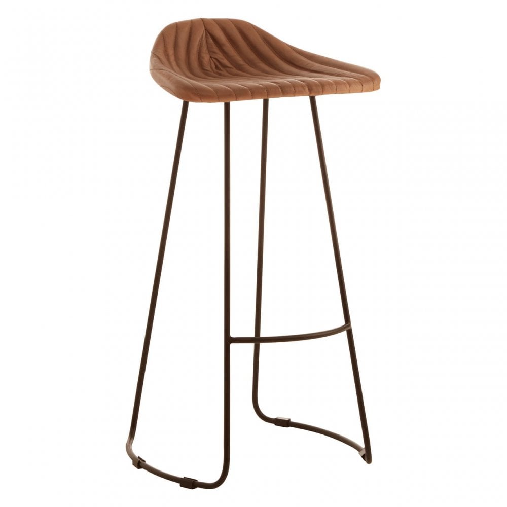 Longhorn Longhorn Buffalo Light Brown Leather and Iron Stool Grey