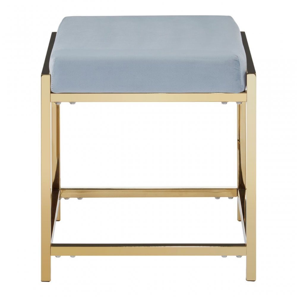 Matayo Grey Velvet / Gold Finish Stool Blue