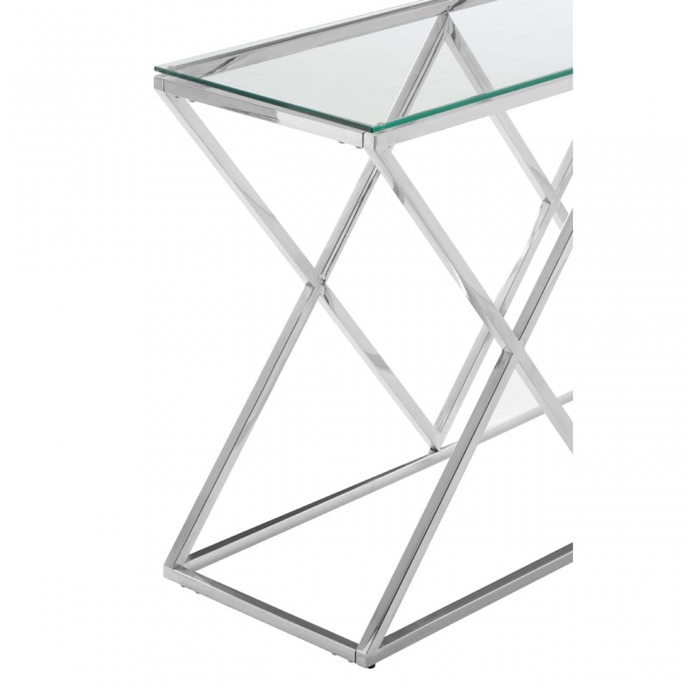 Matayo Inverted Triangles Base Console Table Silver