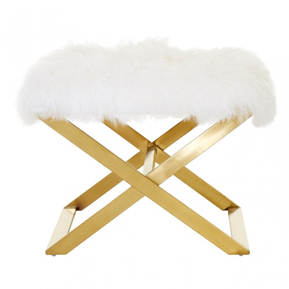 Anafi White Sheepskin Stool White