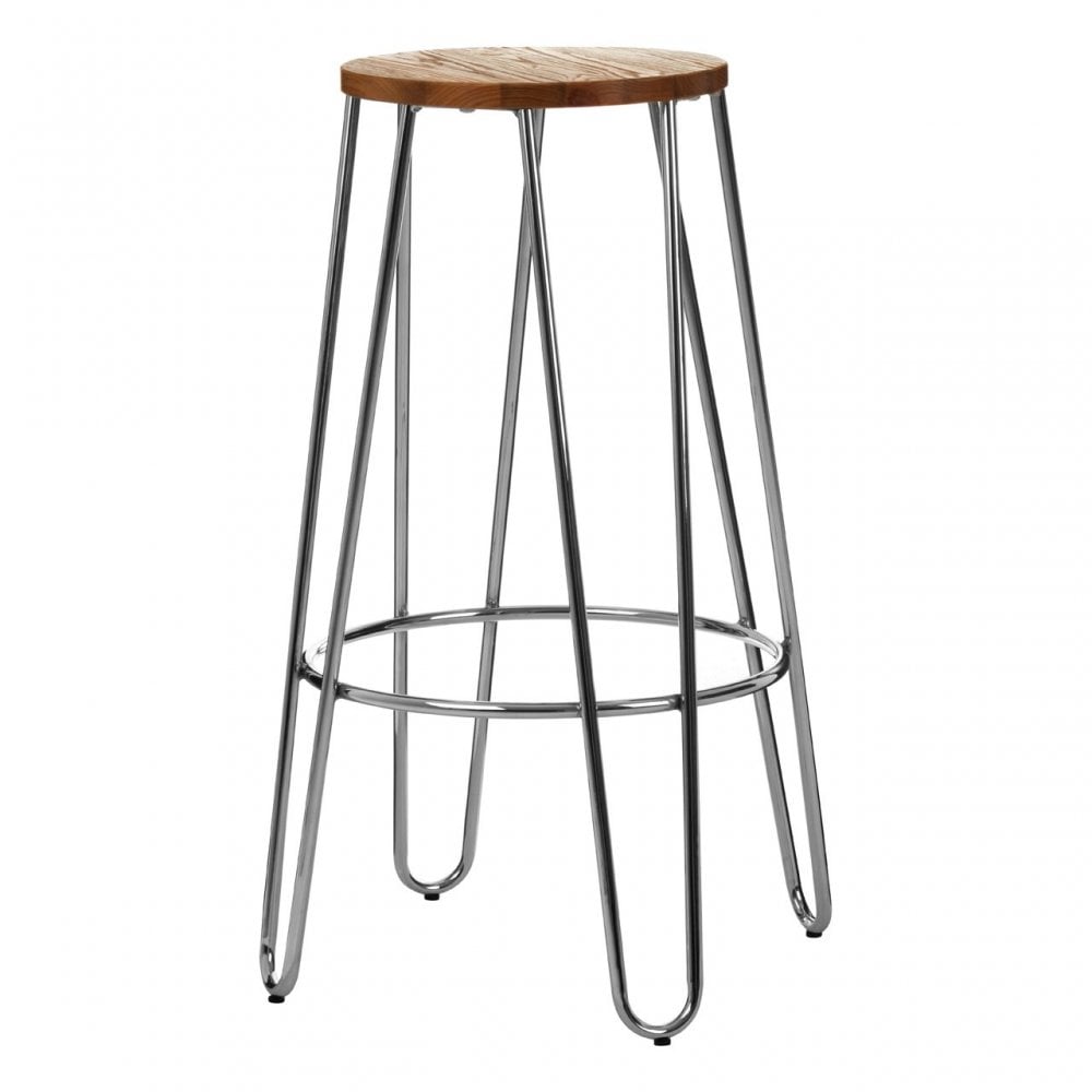 District Chrome Hairpin Stool Brown