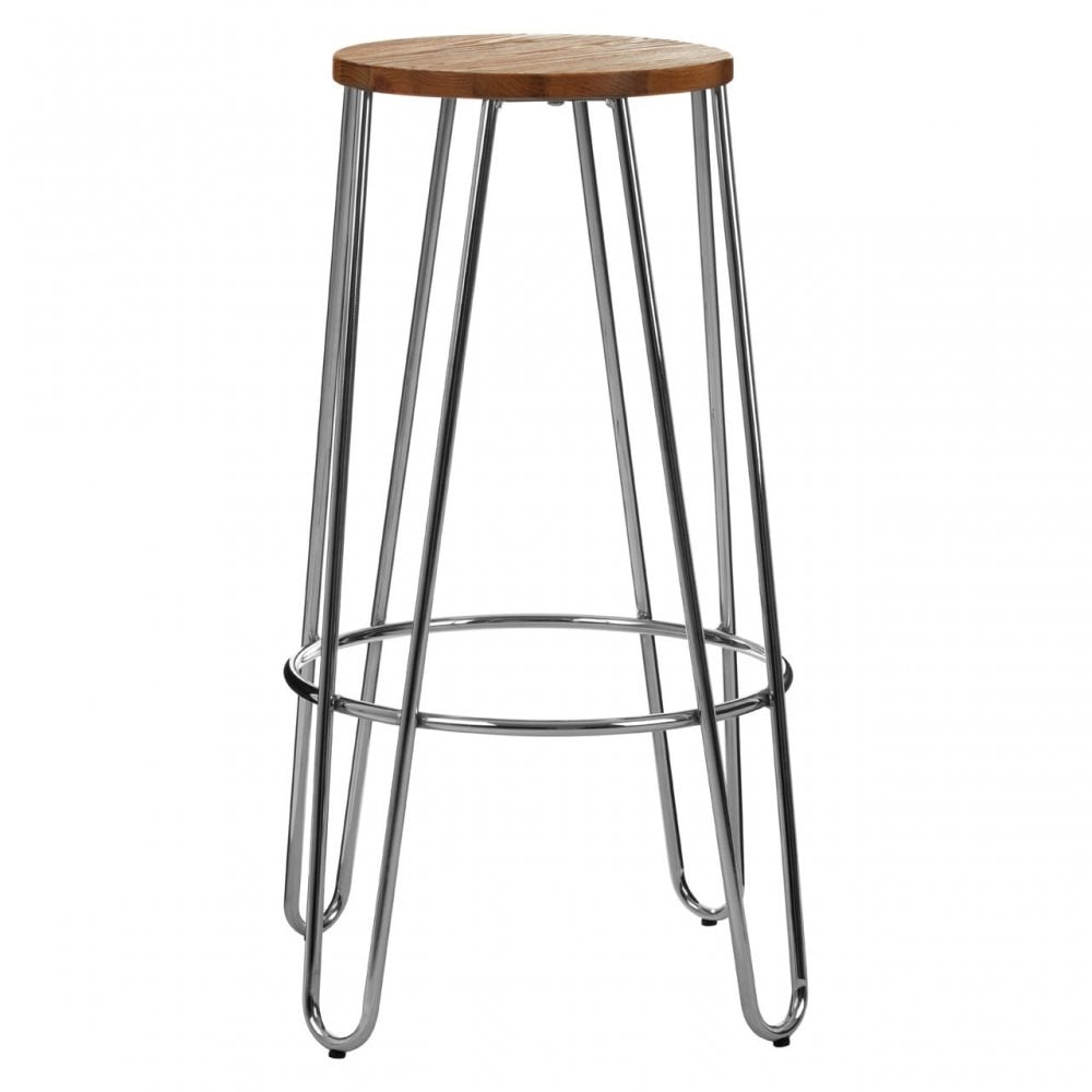 District Chrome Hairpin Stool Brown