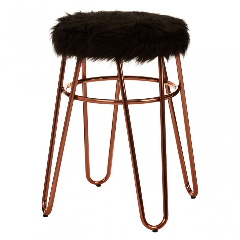 Brock Faux Fur Hairpin Stool Black