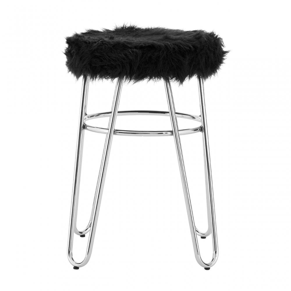 District Black Faux Fur Stool Black