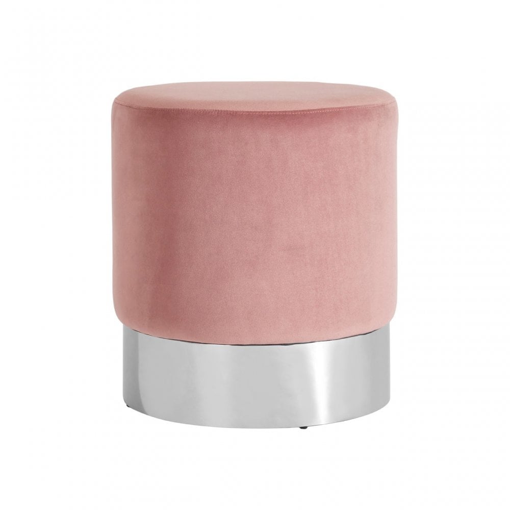 Chiqui Pink Velvet Round Stool Pink