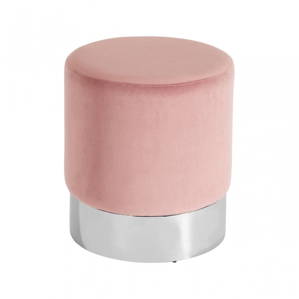 Chiqui Pink Velvet Round Stool Pink