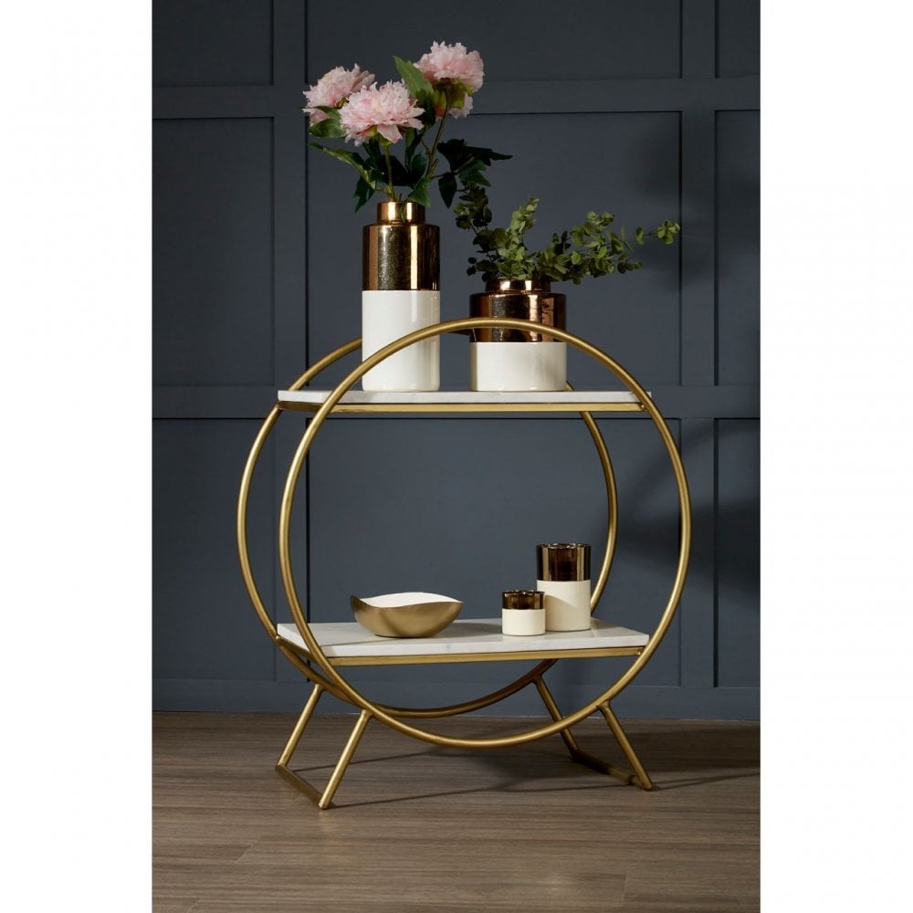 Nirav Modern Gold & White Marble Gin Bar Trolley