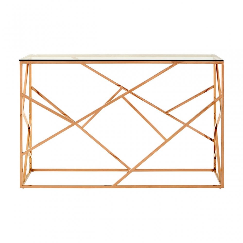 Matayo Rose Gold Geometric Console Table Rose Gold