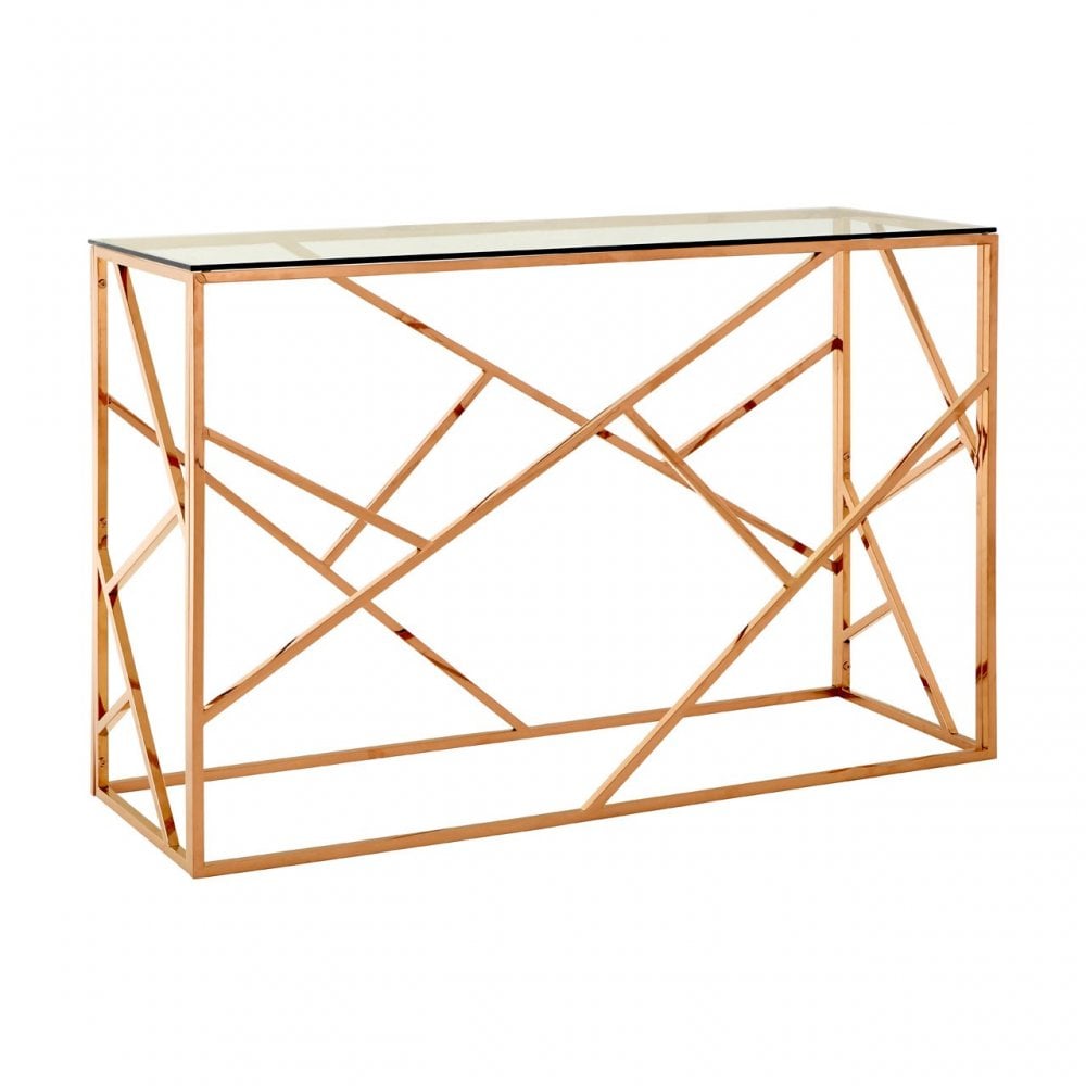 Matayo Rose Gold Geometric Console Table Rose Gold