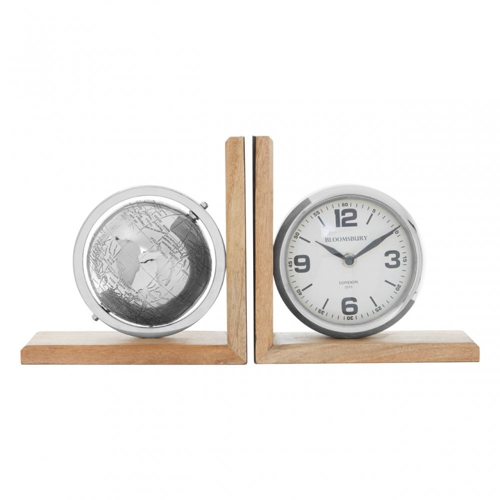 Churchill Set Of 2 Globe Clock Bookends Black