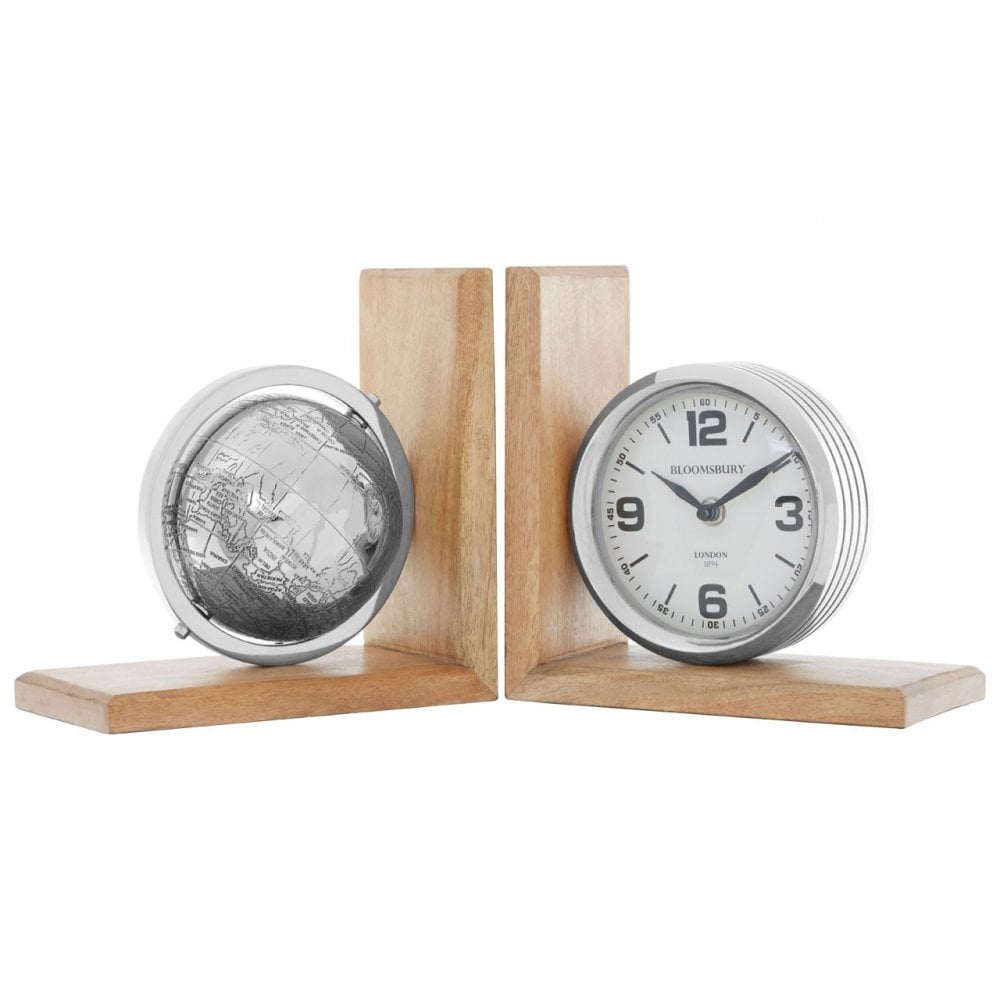 Churchill Set Of 2 Globe Clock Bookends Black