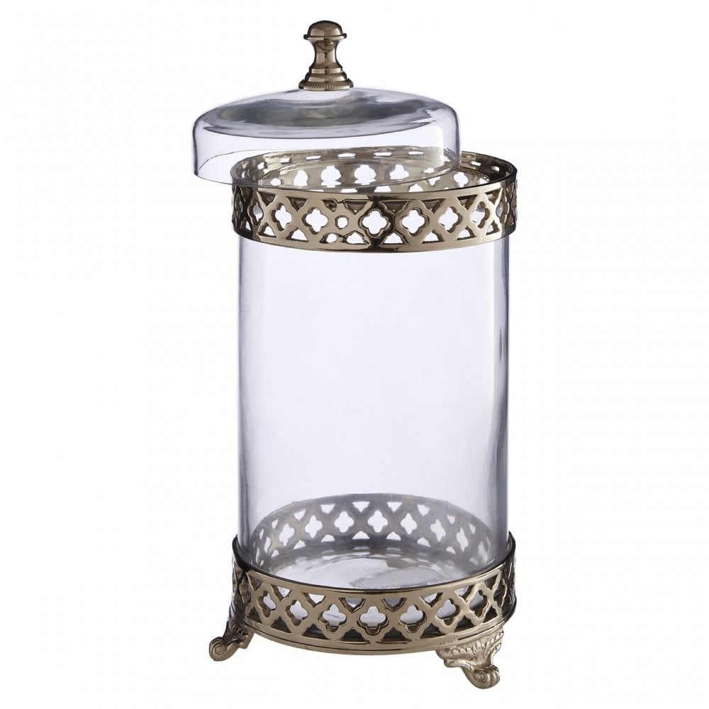 Nickel Finish Large Glass Jar With Lid Silver