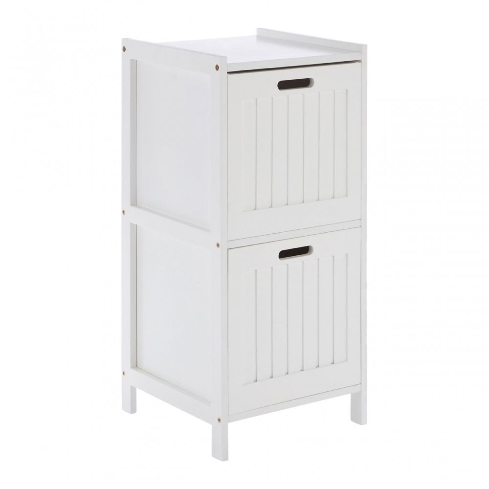 2 Drawer Rustic Bathroom Shelf Unit White