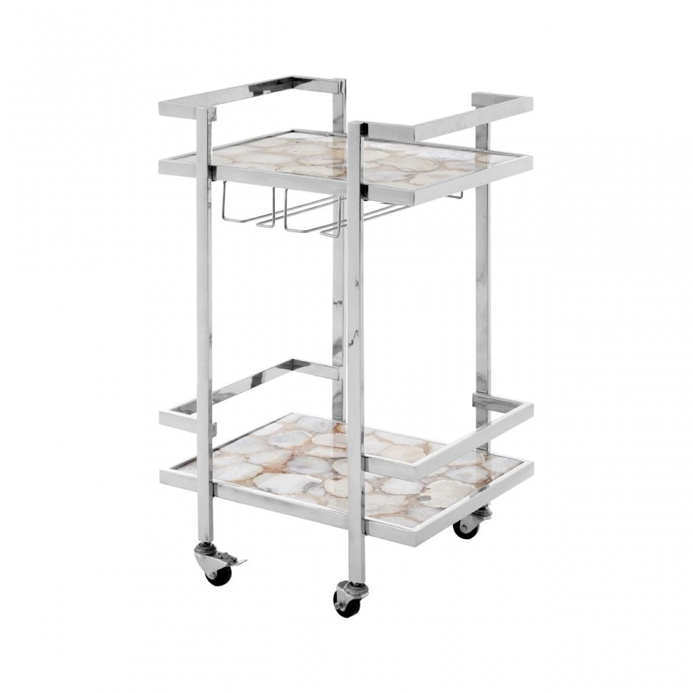 Vita White Agate Drinks Trolley Silver