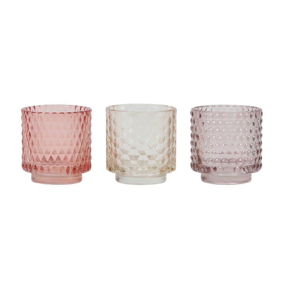 Tealight 3 Set 7.5x8cm Asis Coral, Old Pink & Light Amber