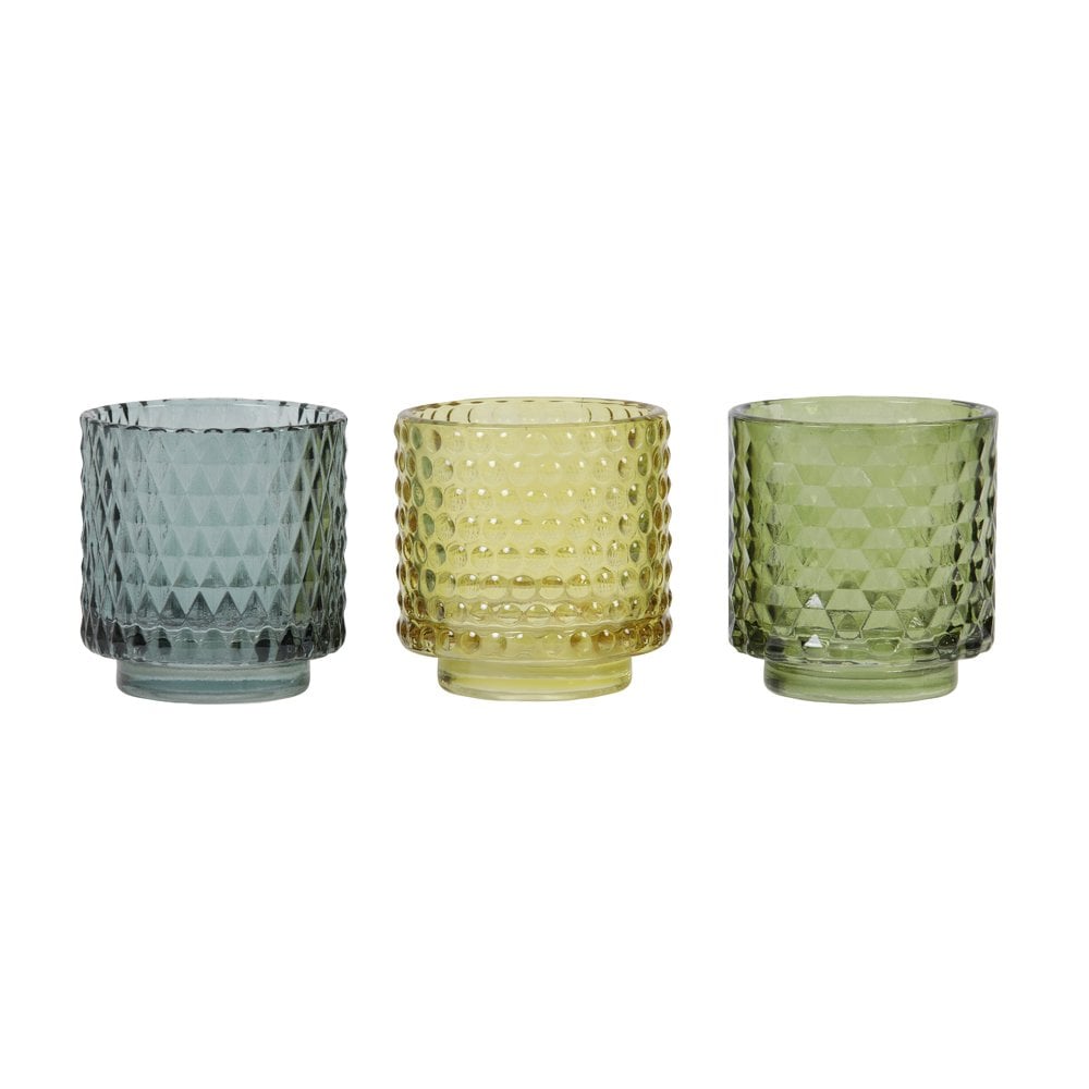 Tealight 3 Set 7.5x8cm Asis Ginger, Dark Green & Olive Green