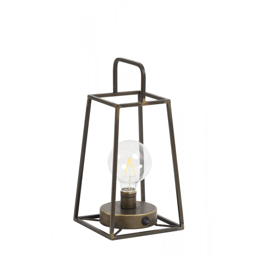 Table Lamp Lantern LED 15x15x30.5cm Fauve Tin Brass and Lamp