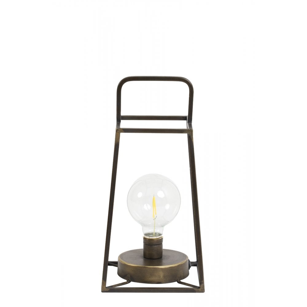 Table Lamp Lantern LED 15x15x30.5cm Fauve Tin Brass and Lamp