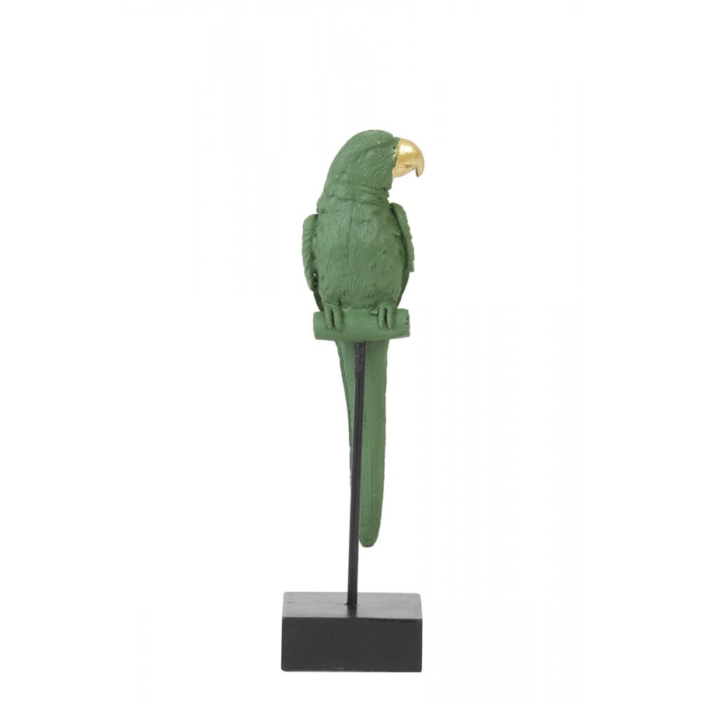 Ornament On Base 8x8x31cm Parrot Dark Green and Gold