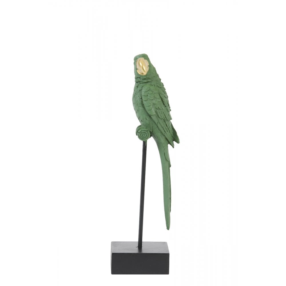 Ornament On Base 8x8x31cm Parrot Dark Green and Gold