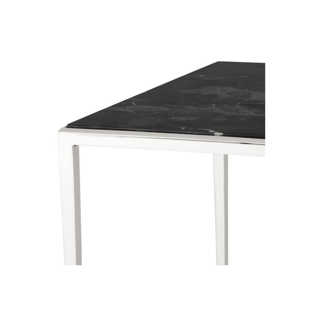 Side Table Henley, Nickel Finish, Brown Marble Top