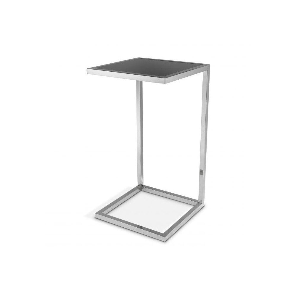 Side Table Galleria, Nickel Finish, Black Glass