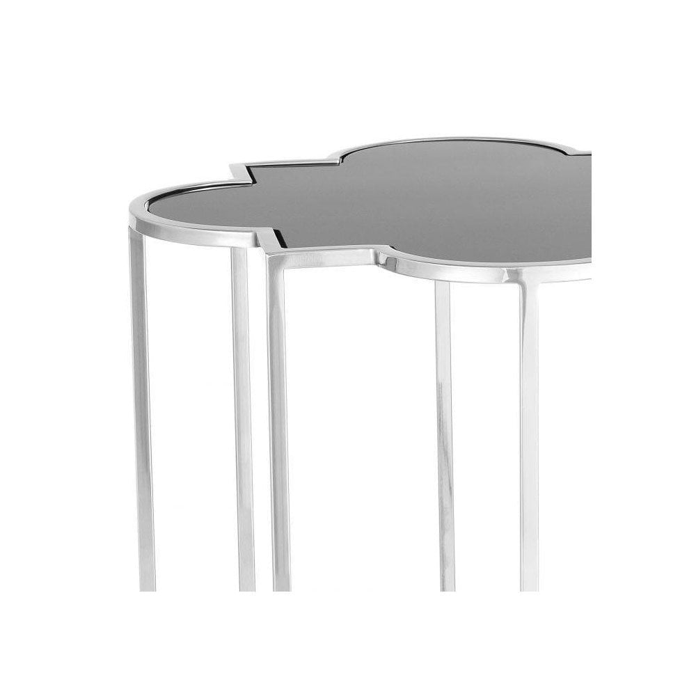 Side Table Concentric set of 2, Polished Stainless Steel, Black Glass