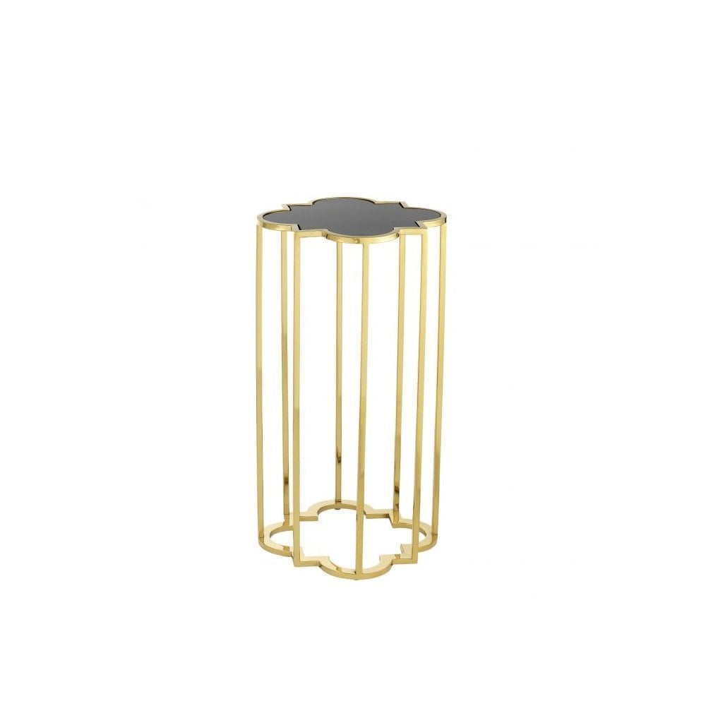 Side Table Concentric set of 2, Gold Finish, Black Glass