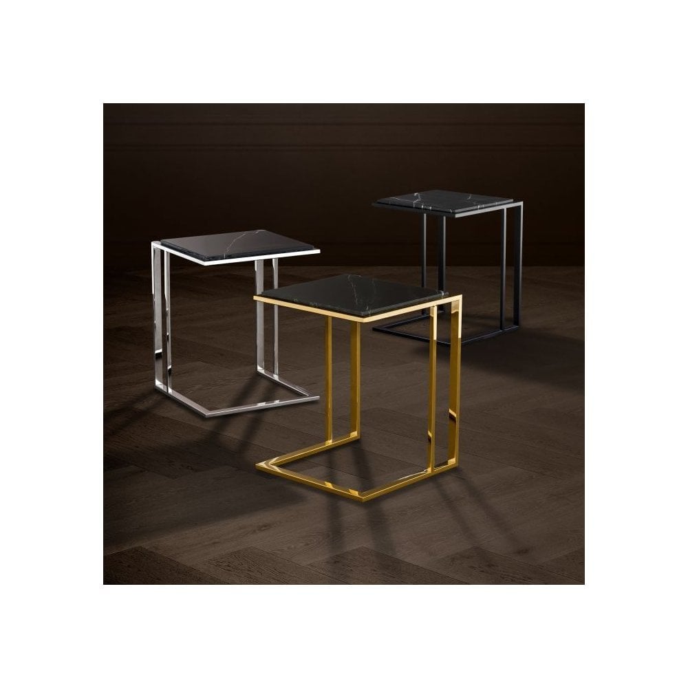 Side Table Cocktail, Gold Finish, Black Marble