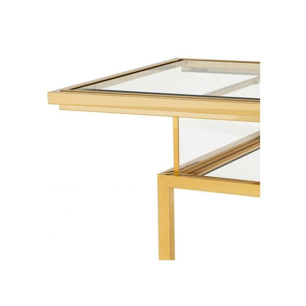 Side Table Harvey, Gold Finish, Clear Glass, Mirror Glass