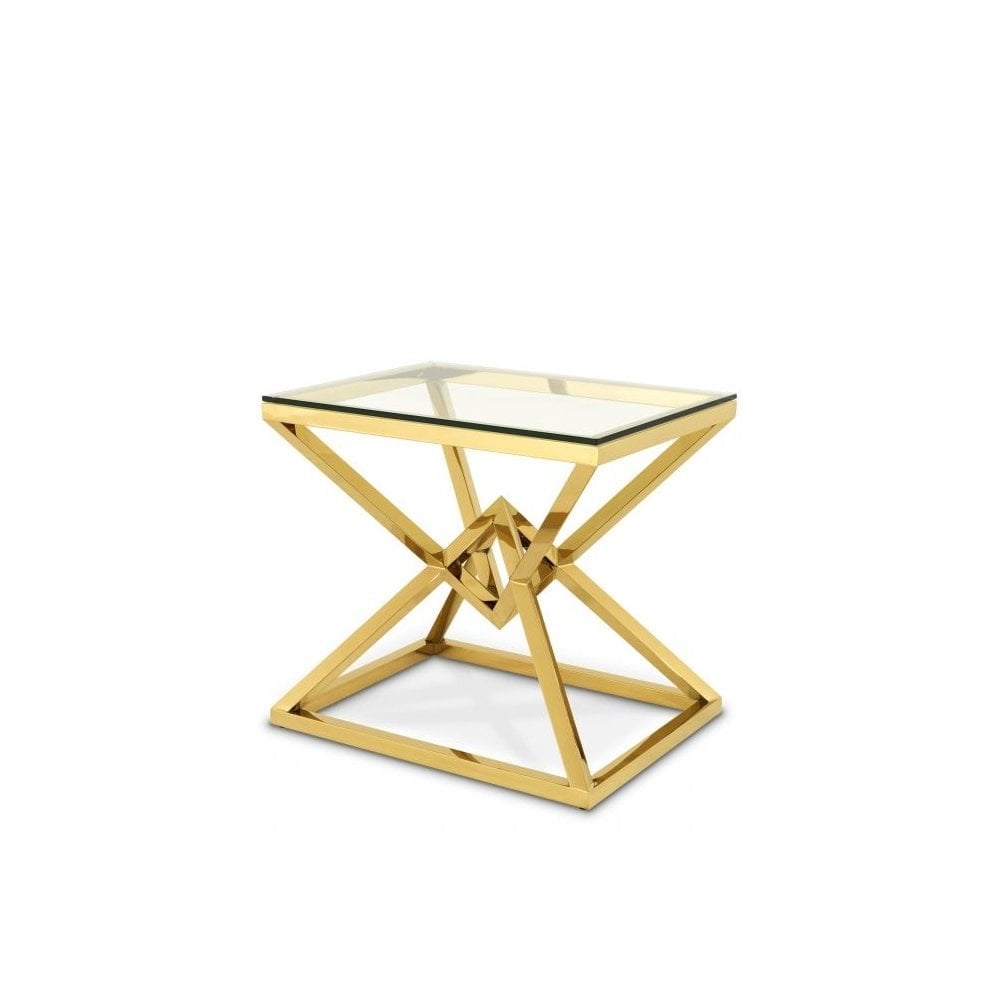 Side Table Connor, Gold Finish, Clear Glass