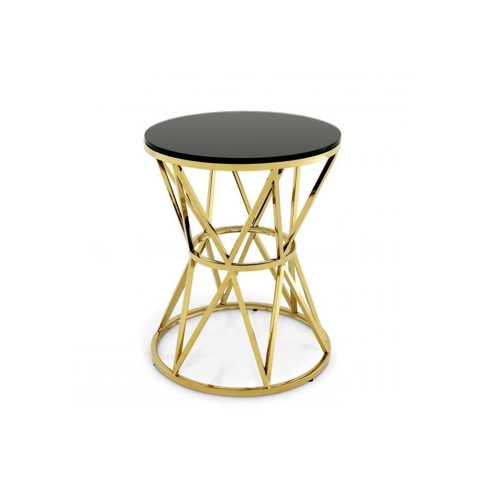 Side Table Domingo L, Gold Finish, Black Glass