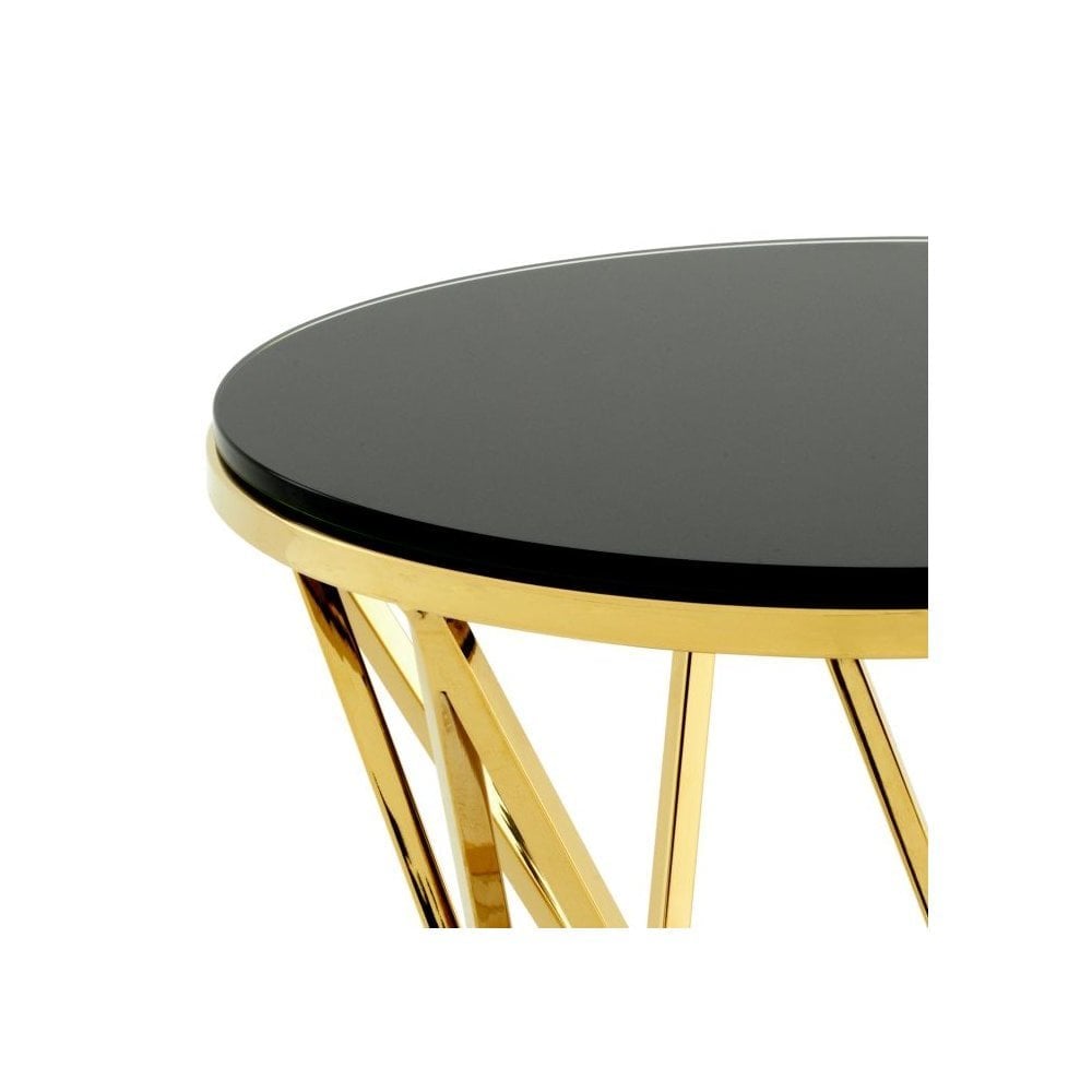 Side Table Domingo L, Gold Finish, Black Glass