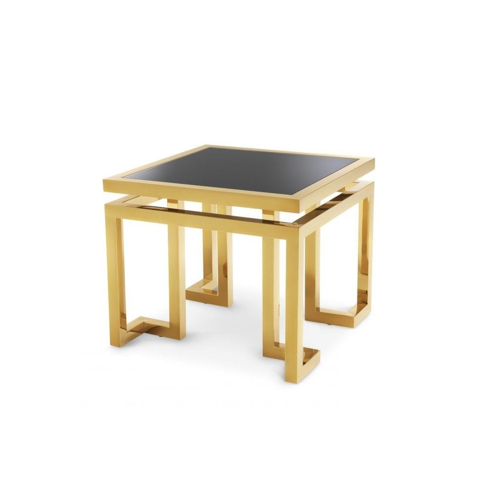 Side Table Palmer, Gold Finish, Black Glass