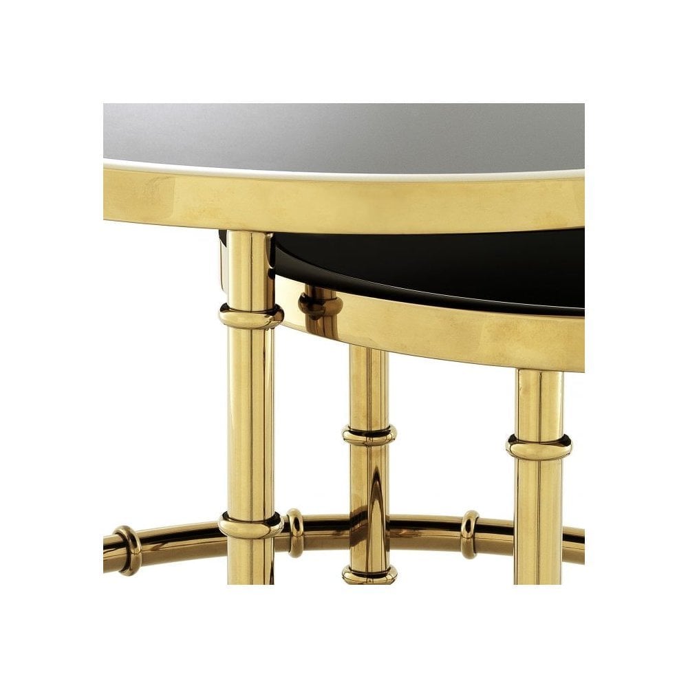 Side Table Nestor set of 2, Gold Finish, Black Glass