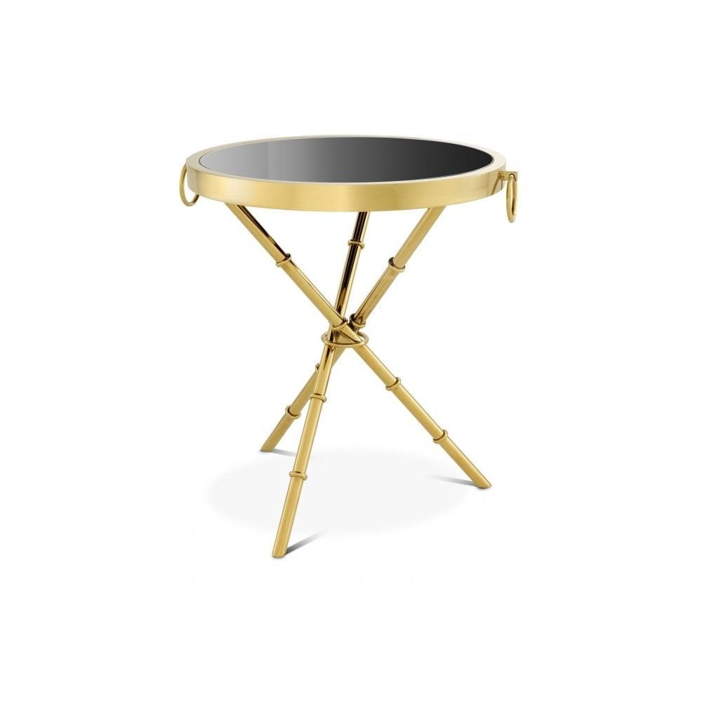 Side Table Omni, Gold Finish, Black Glass