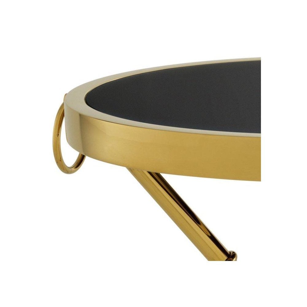 Side Table Omni, Gold Finish, Black Glass