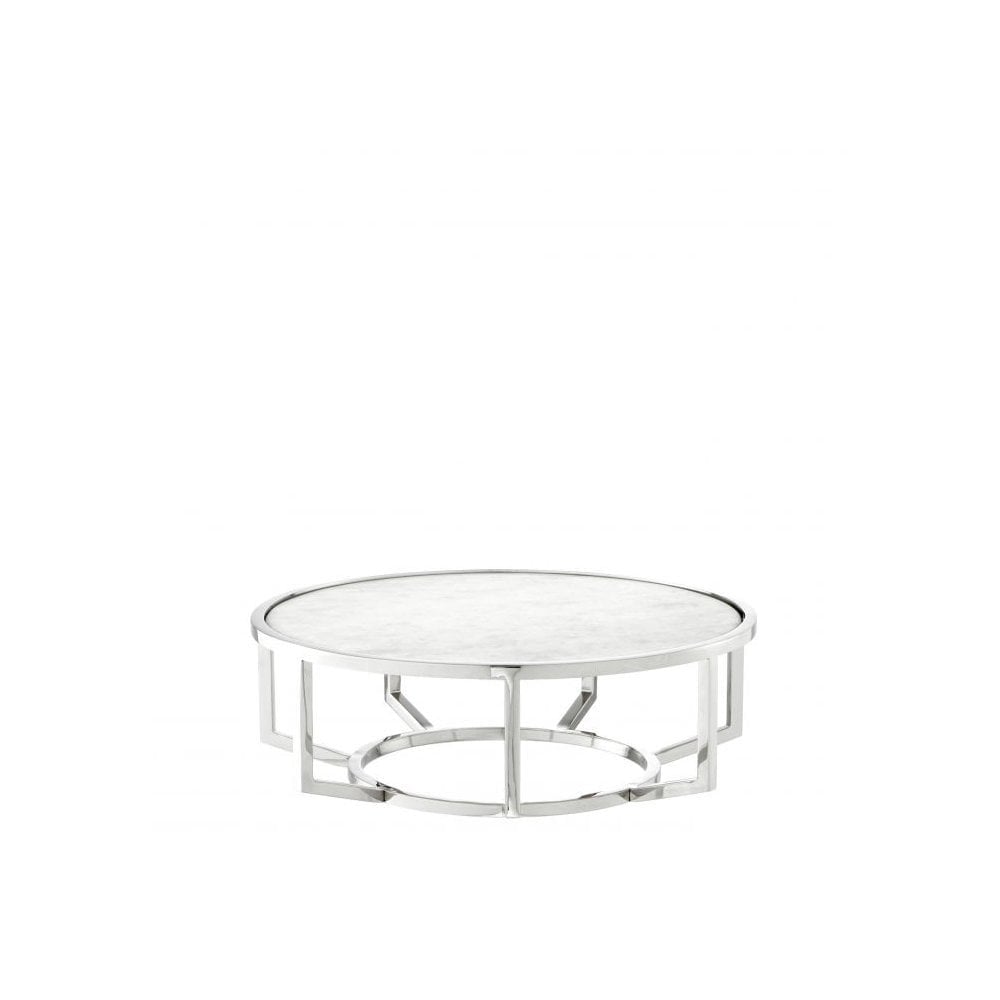 Cake Stand Branners, Nickel Finish, White Marble, Clear Glass